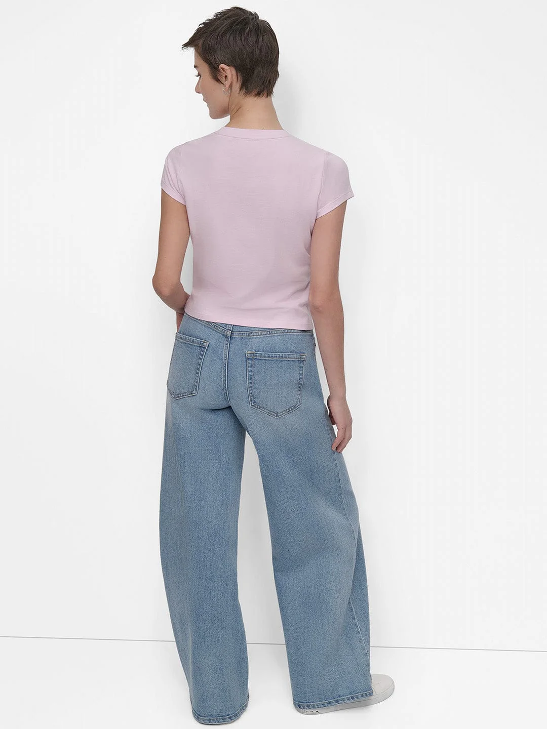 DKNY Women Pink Solid Round Neck Tshirt - Image 3
