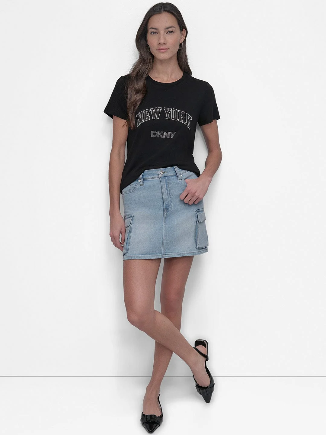DKNY Women Black Embellished Round Neck TShirt - Image 3