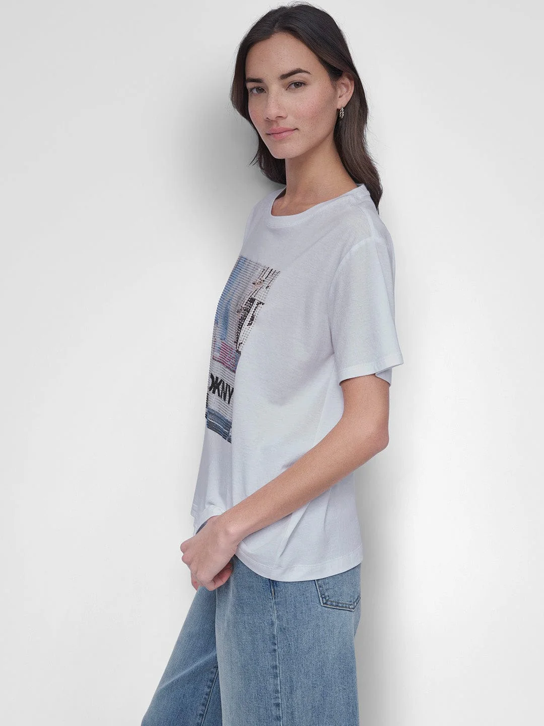 DKNY Women White Placement Print Round Neck Tshirt - Image 6