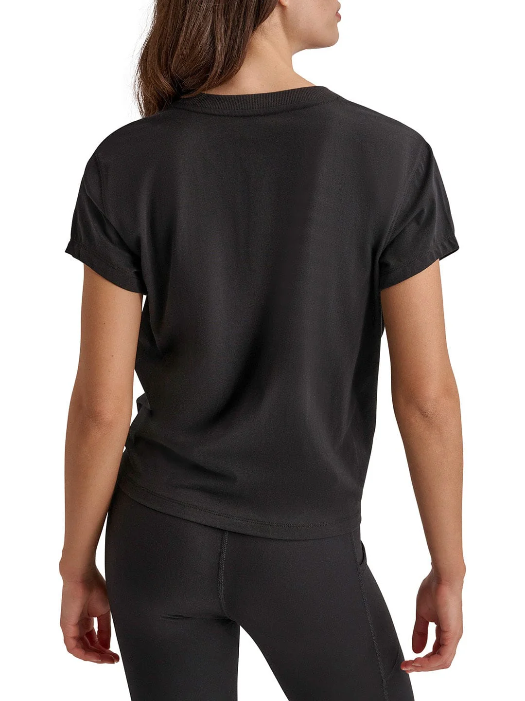 DKNY Women Black Solid Round Neck TShirt - Image 3