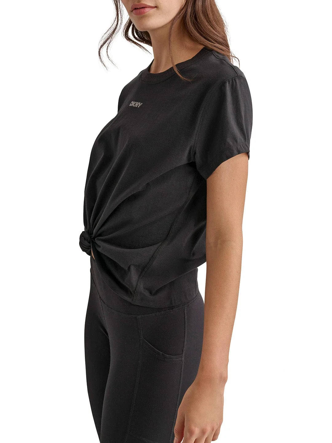 DKNY Women Black Solid Round Neck TShirt - Image 5