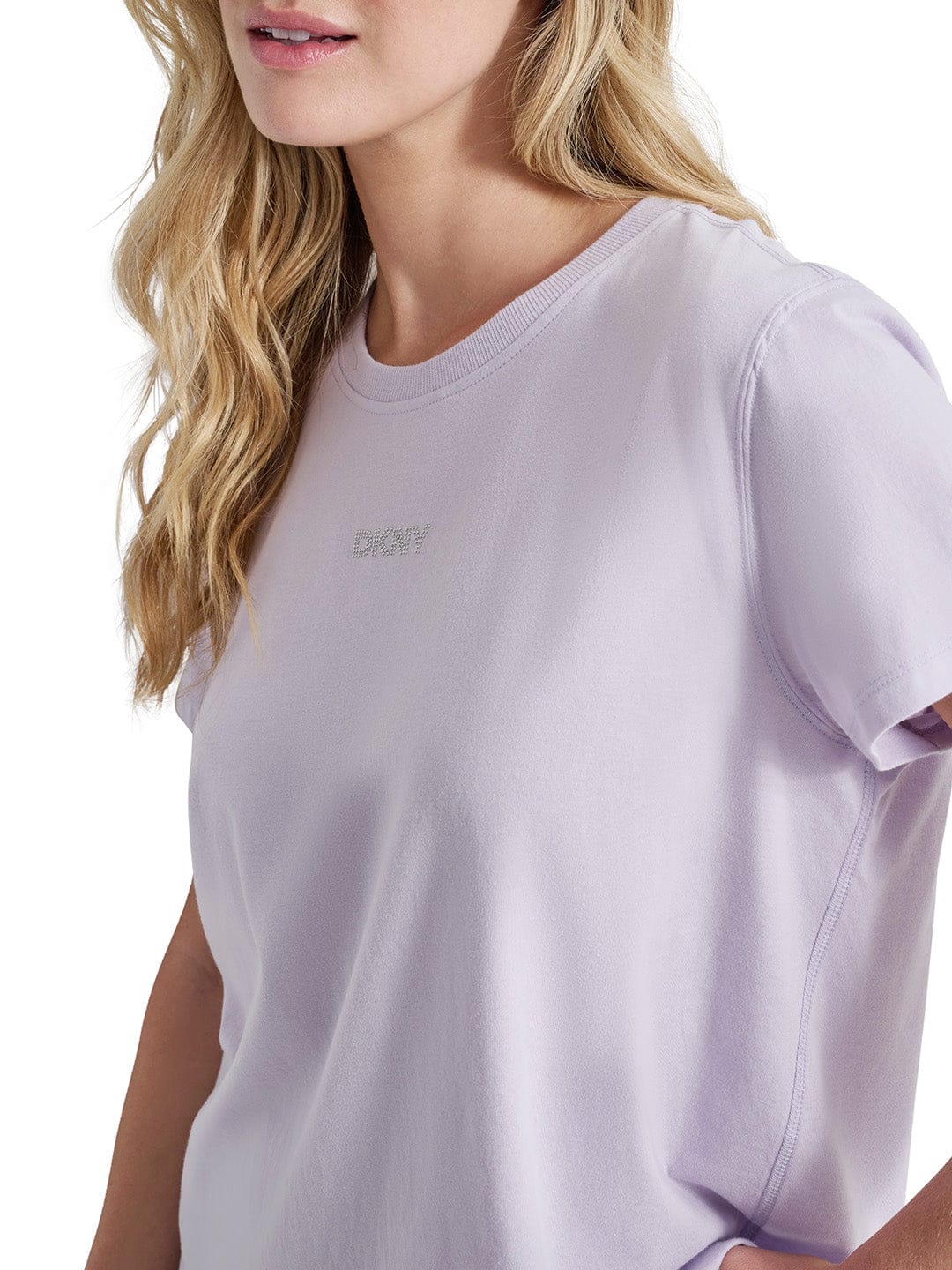 DKNY Women Purple Solid Round Neck Tshirt - Image 3