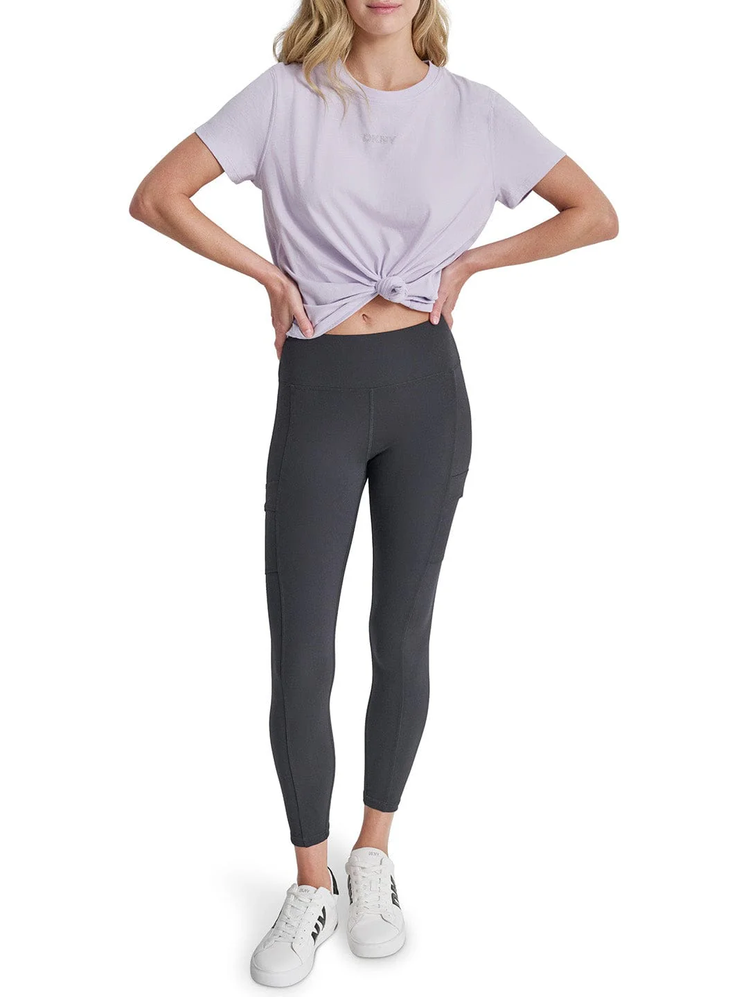 DKNY Women Purple Solid Round Neck Tshirt - Image 5