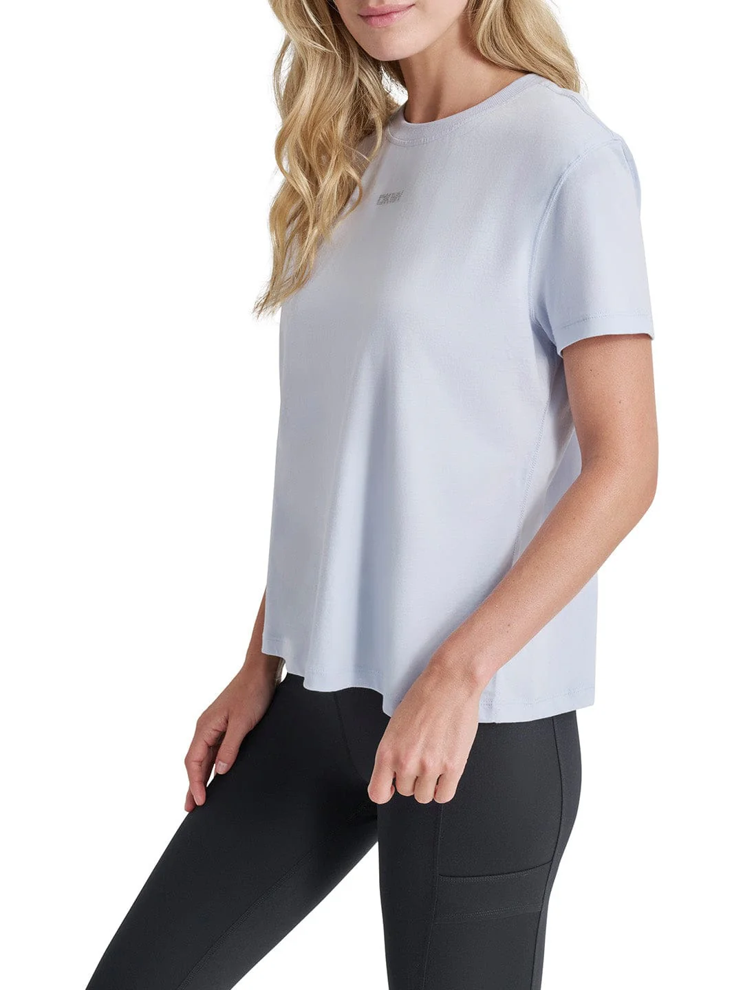 DKNY Women Blue Solid Round Neck Tshirt - Image 2