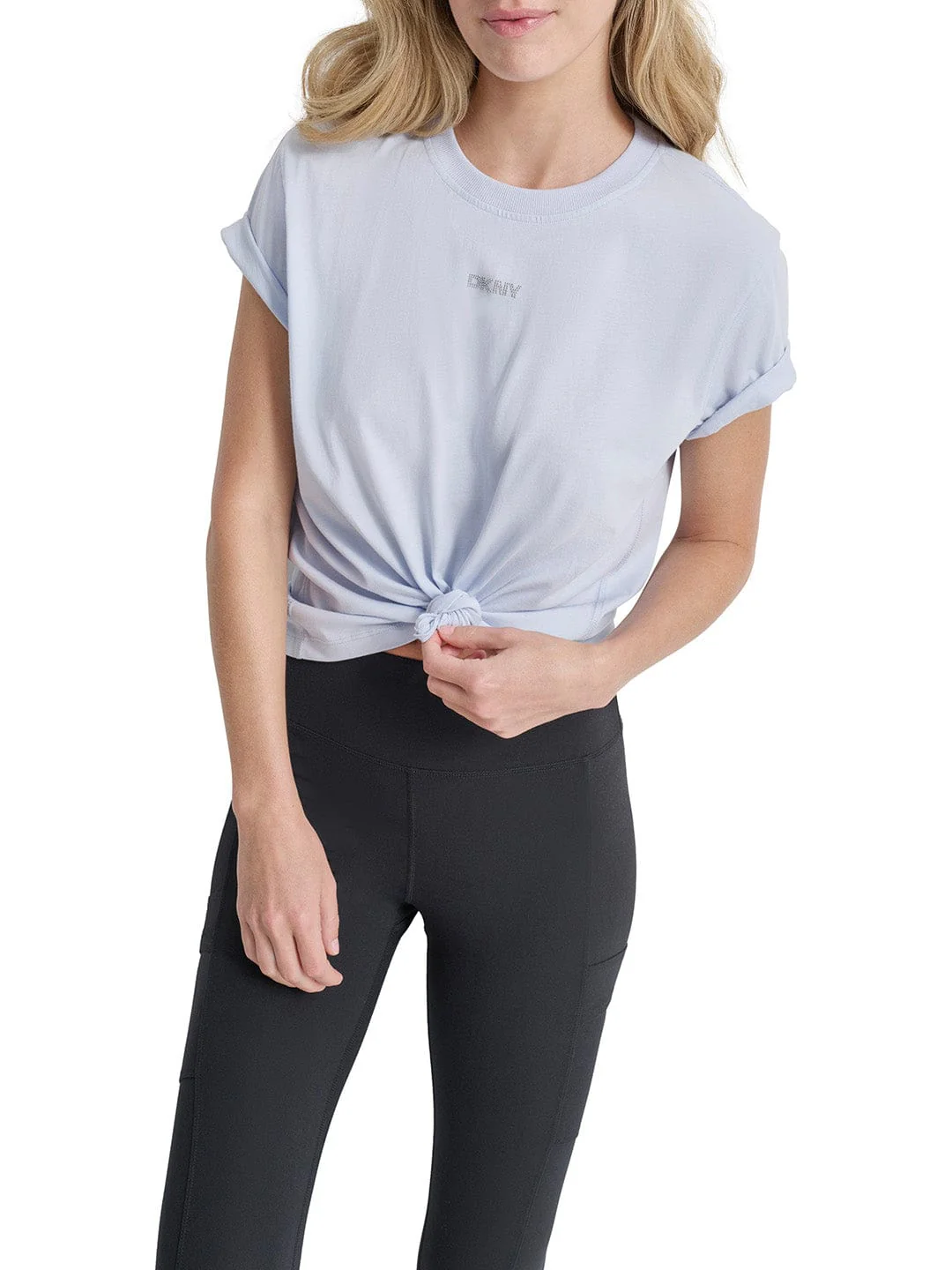 DKNY Women Blue Solid Round Neck Tshirt - Image 3