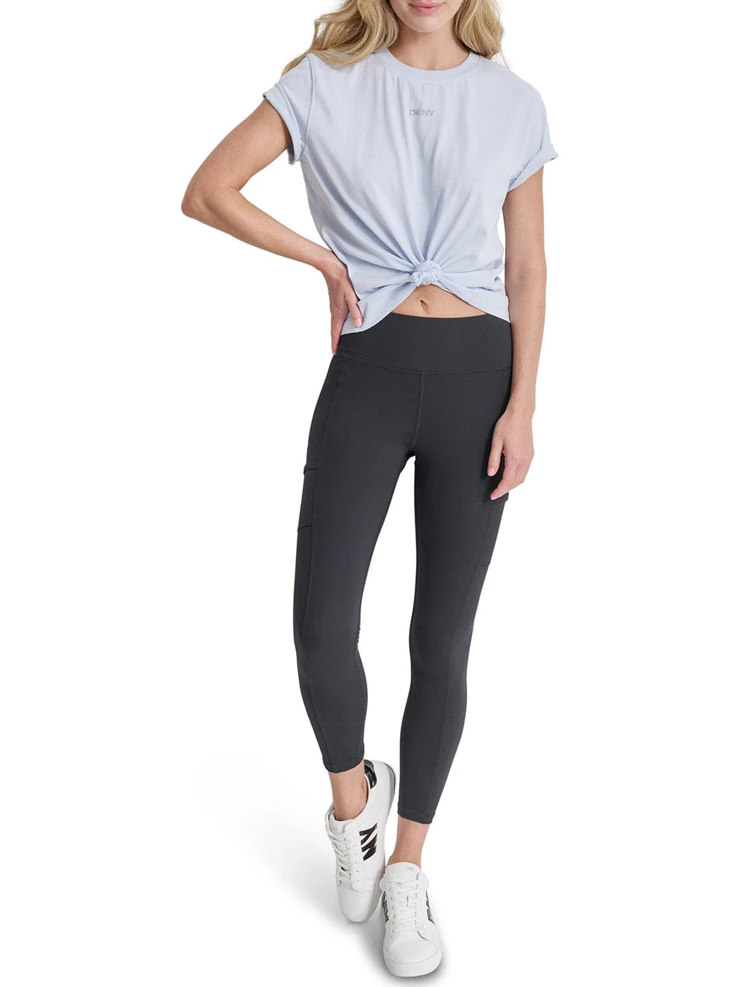 DKNY Women Blue Solid Round Neck Tshirt - Image 4