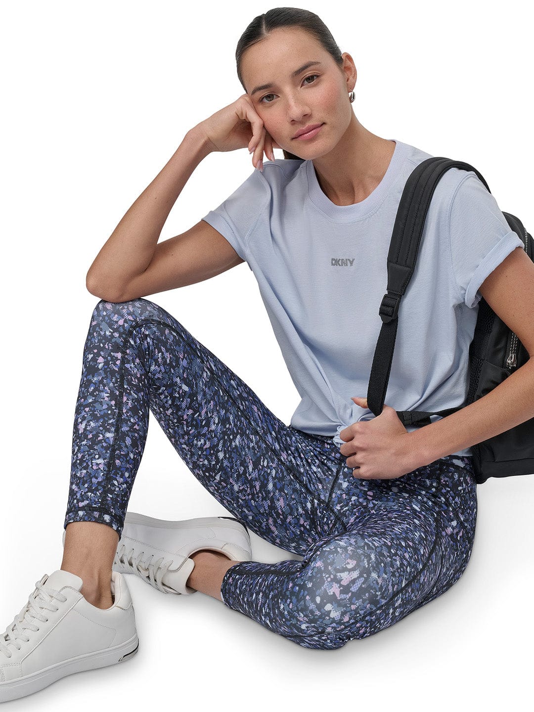 DKNY Women Blue Solid Round Neck Tshirt - Image 6