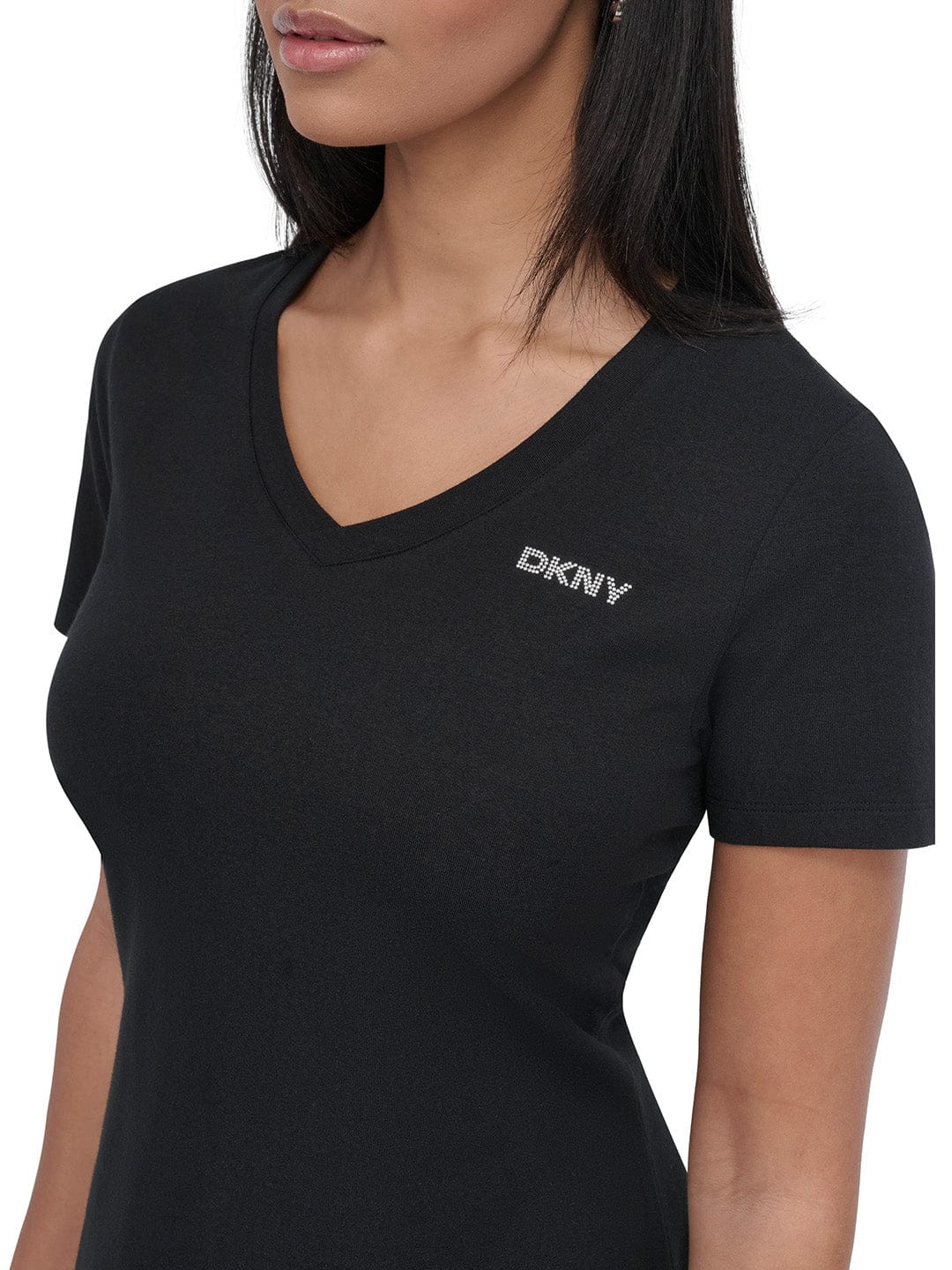 DKNY Women Black Solid V Neck Dress - Image 2