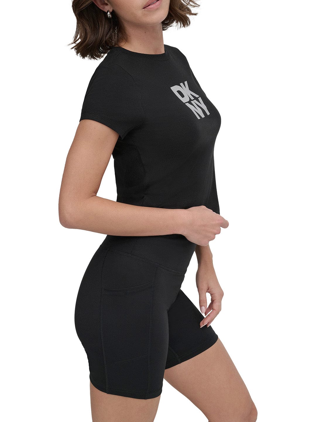 DKNY Women Black Solid Round Neck Tshirt - Image 4