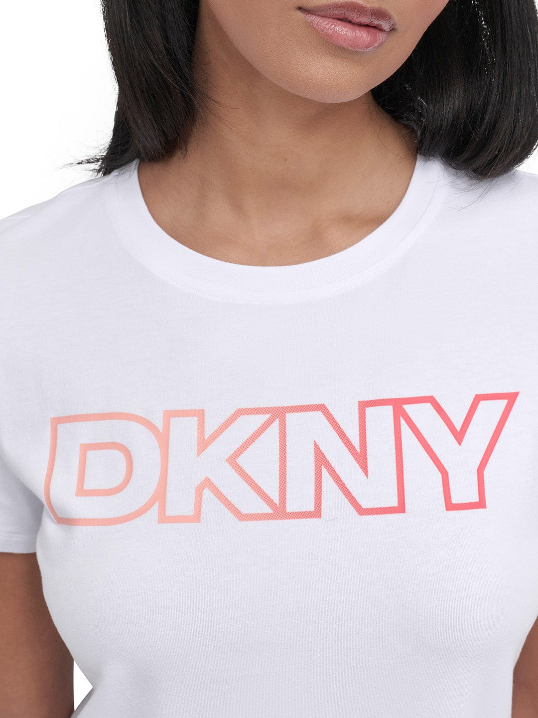 DKNY Women White Solid Round Neck Tshirt - Image 2