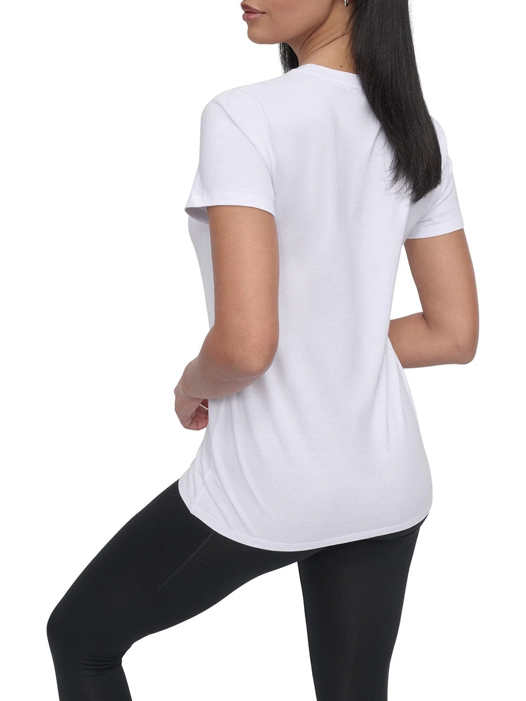 DKNY Women White Solid Round Neck Tshirt - Image 3