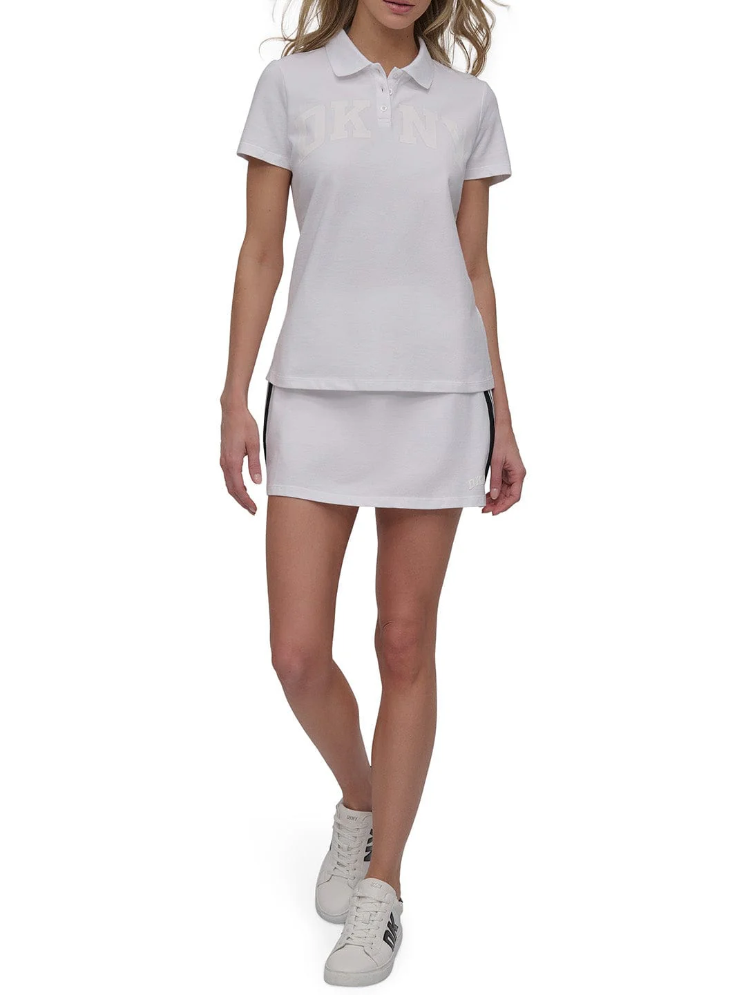DKNY Women White Solid Polo Tshirt - Image 5