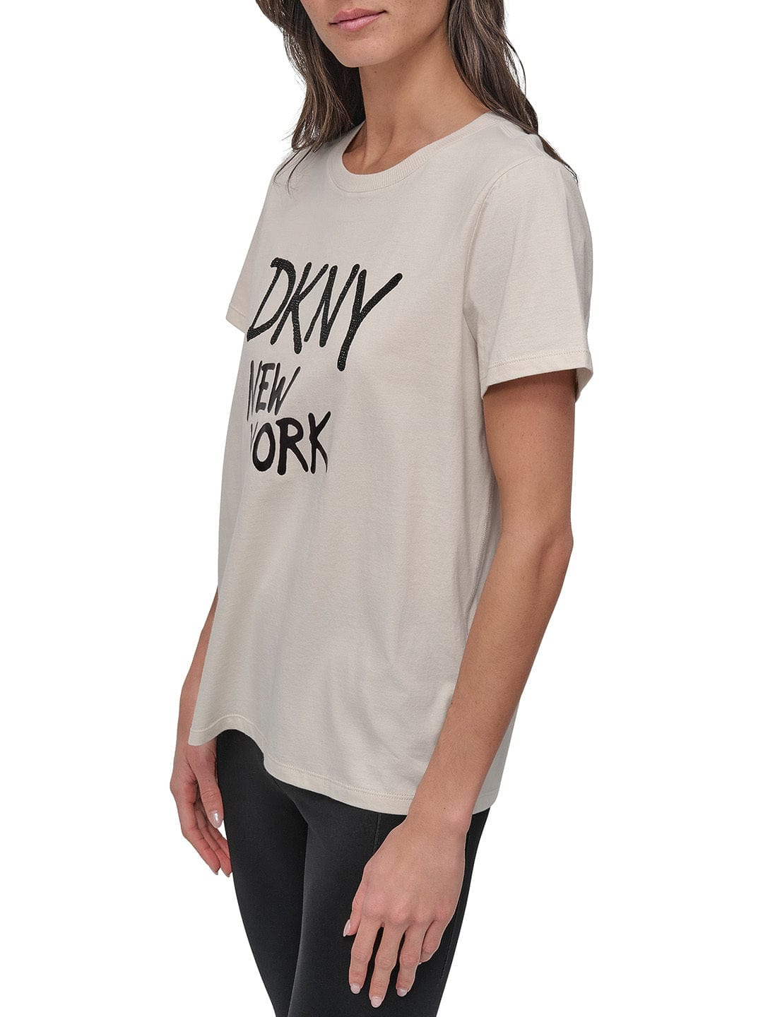 DKNY Women Beige Solid Round Neck TShirt - Image 5