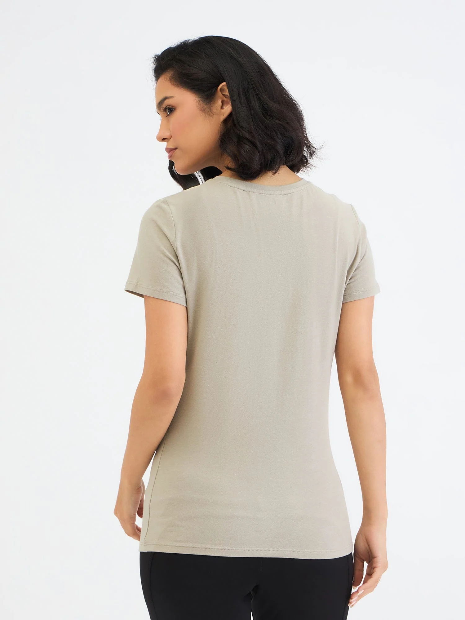 DKNY Women Green Solid Round Neck Tshirt - Image 3