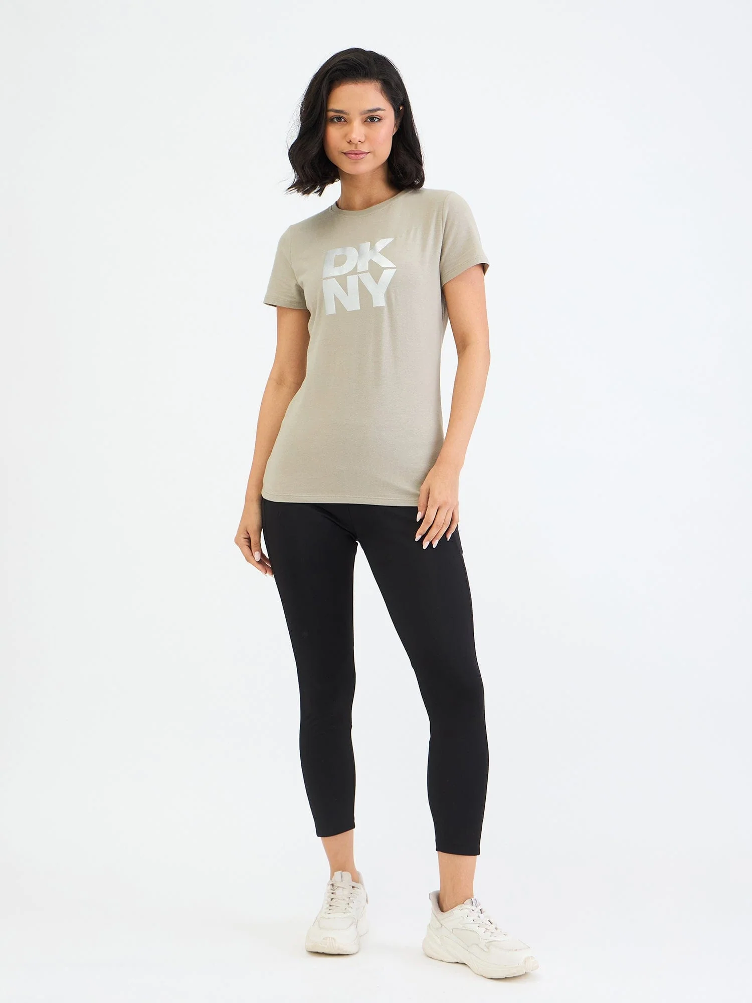 DKNY Women Green Solid Round Neck Tshirt - Image 5