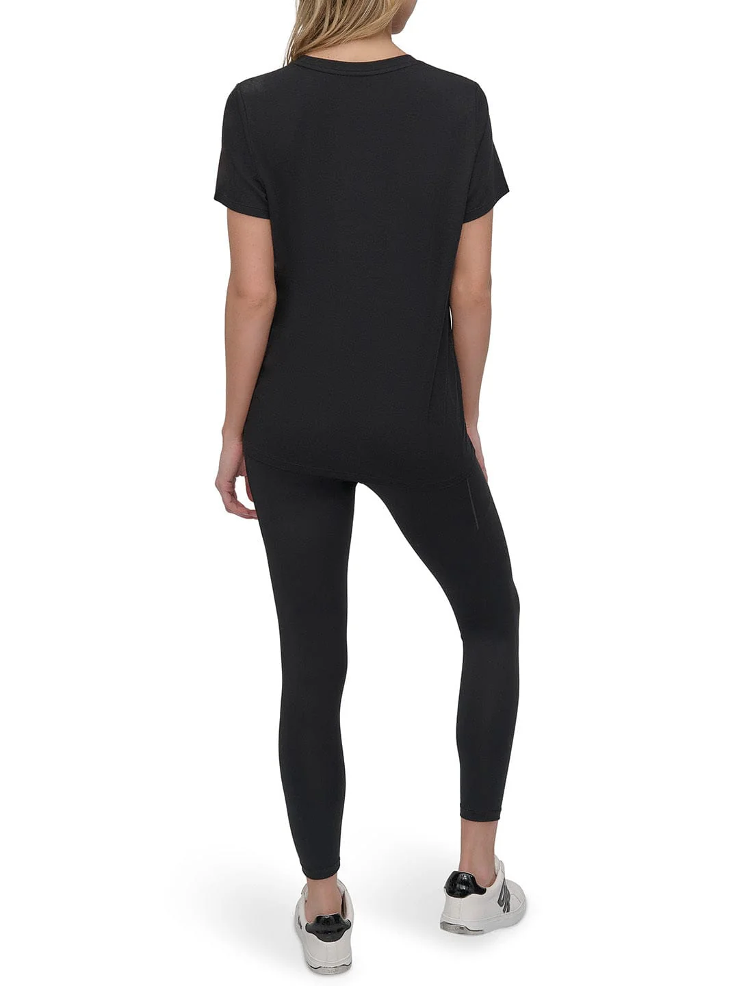DKNY Women Black Solid Round Neck TShirt - Image 4