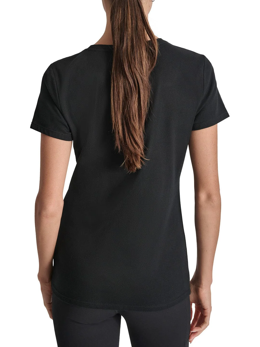 DKNY Women Black Solid Round Neck TShirt - Image 3