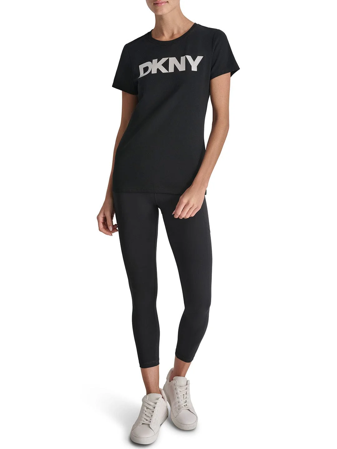 DKNY Women Black Solid Round Neck TShirt - Image 4