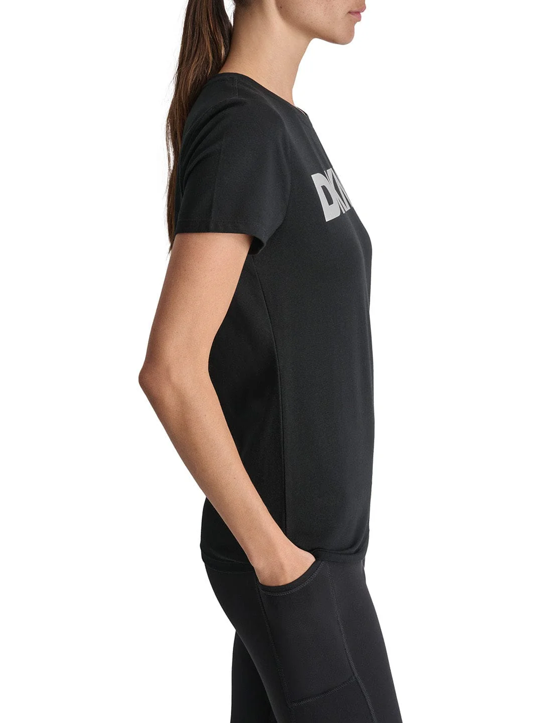 DKNY Women Black Solid Round Neck TShirt - Image 5