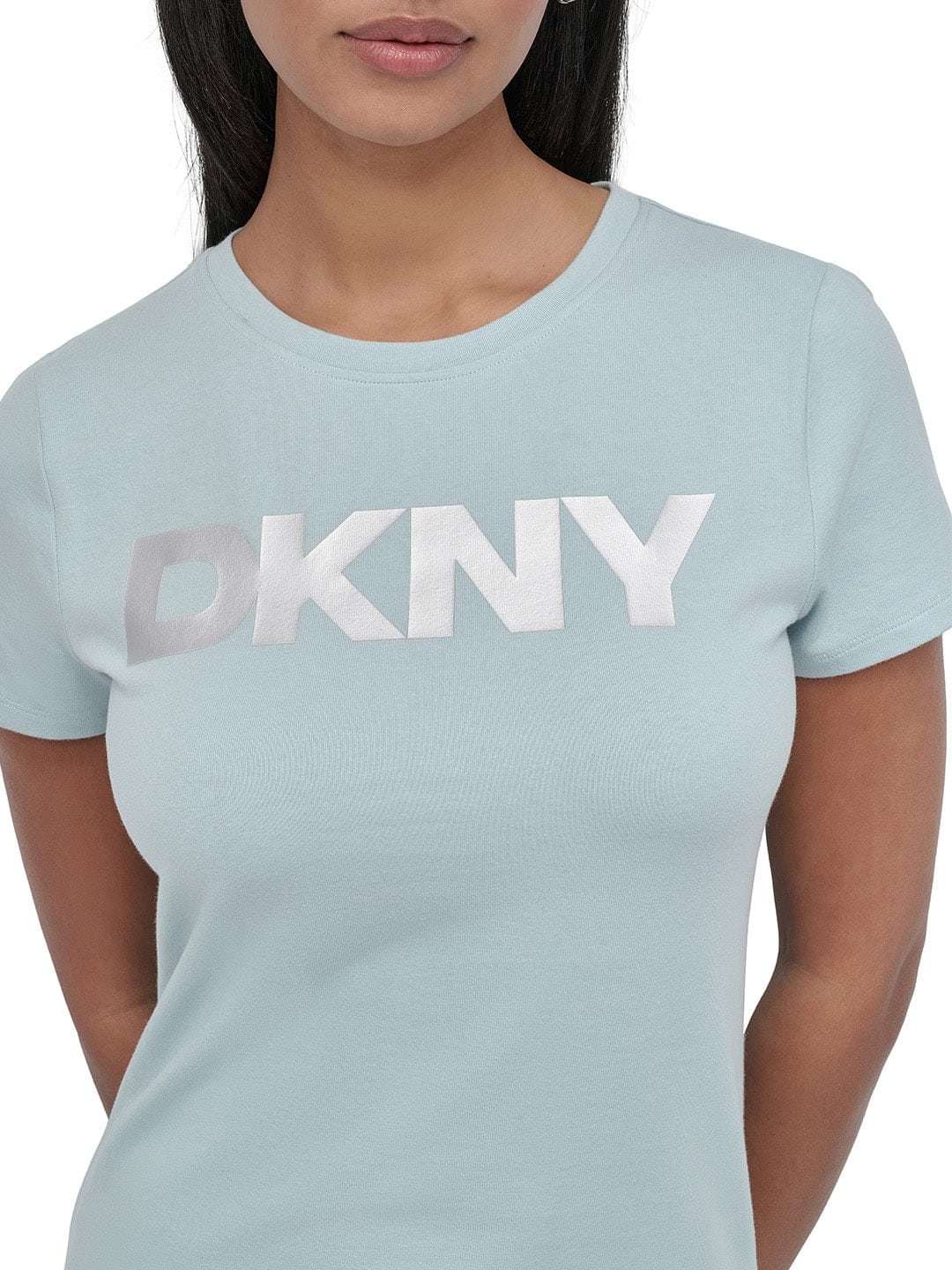 DKNY Women Blue Solid Round Neck TShirt - Image 2