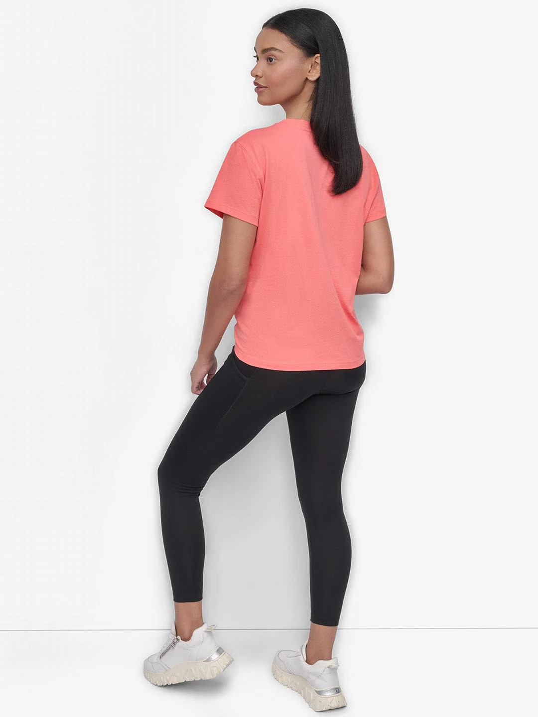 DKNY Women Orange Solid Round Neck Tshirt - Image 5