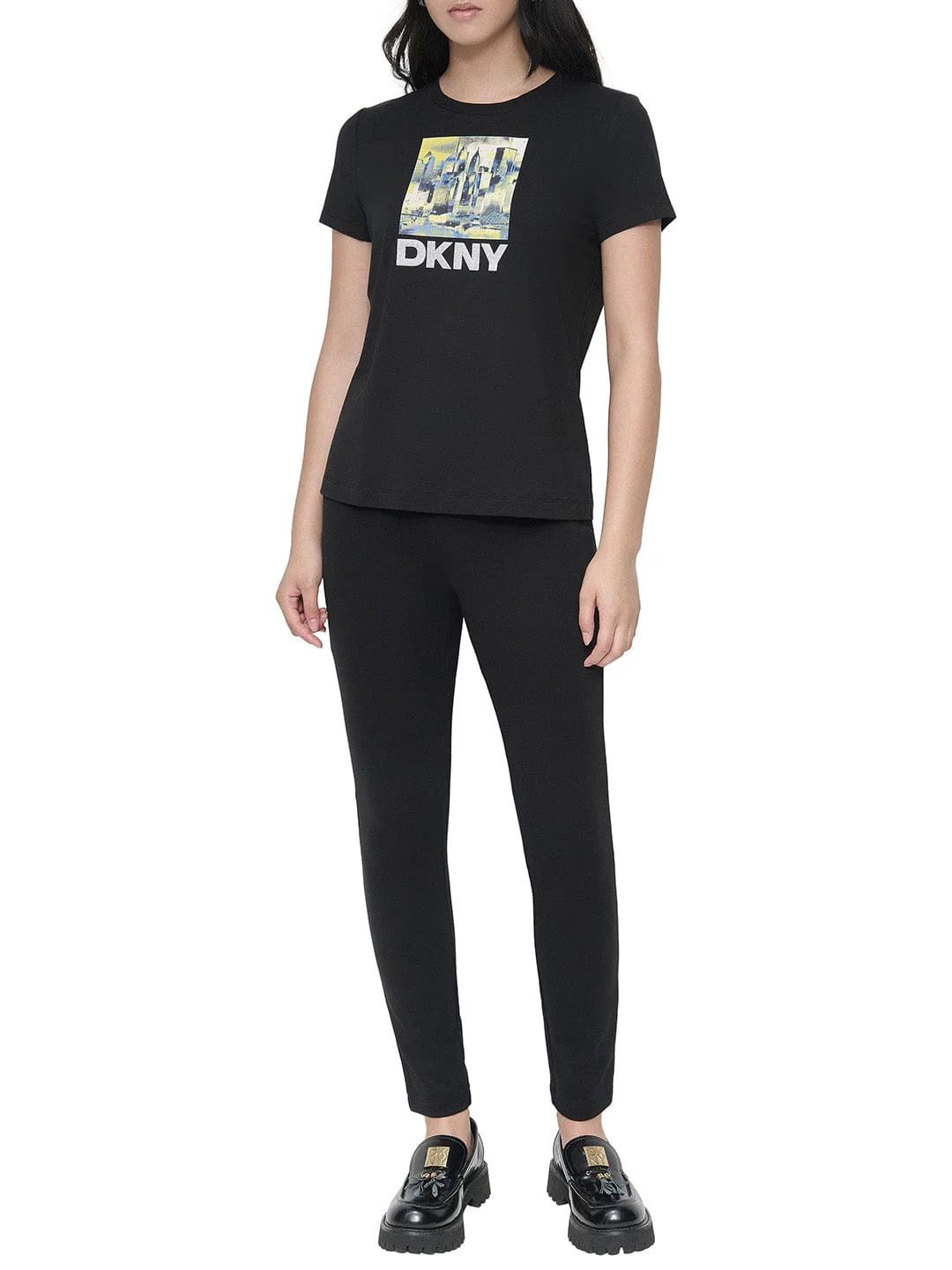 DKNY Women Black Placement Print Round Neck Tshirt - Image 4