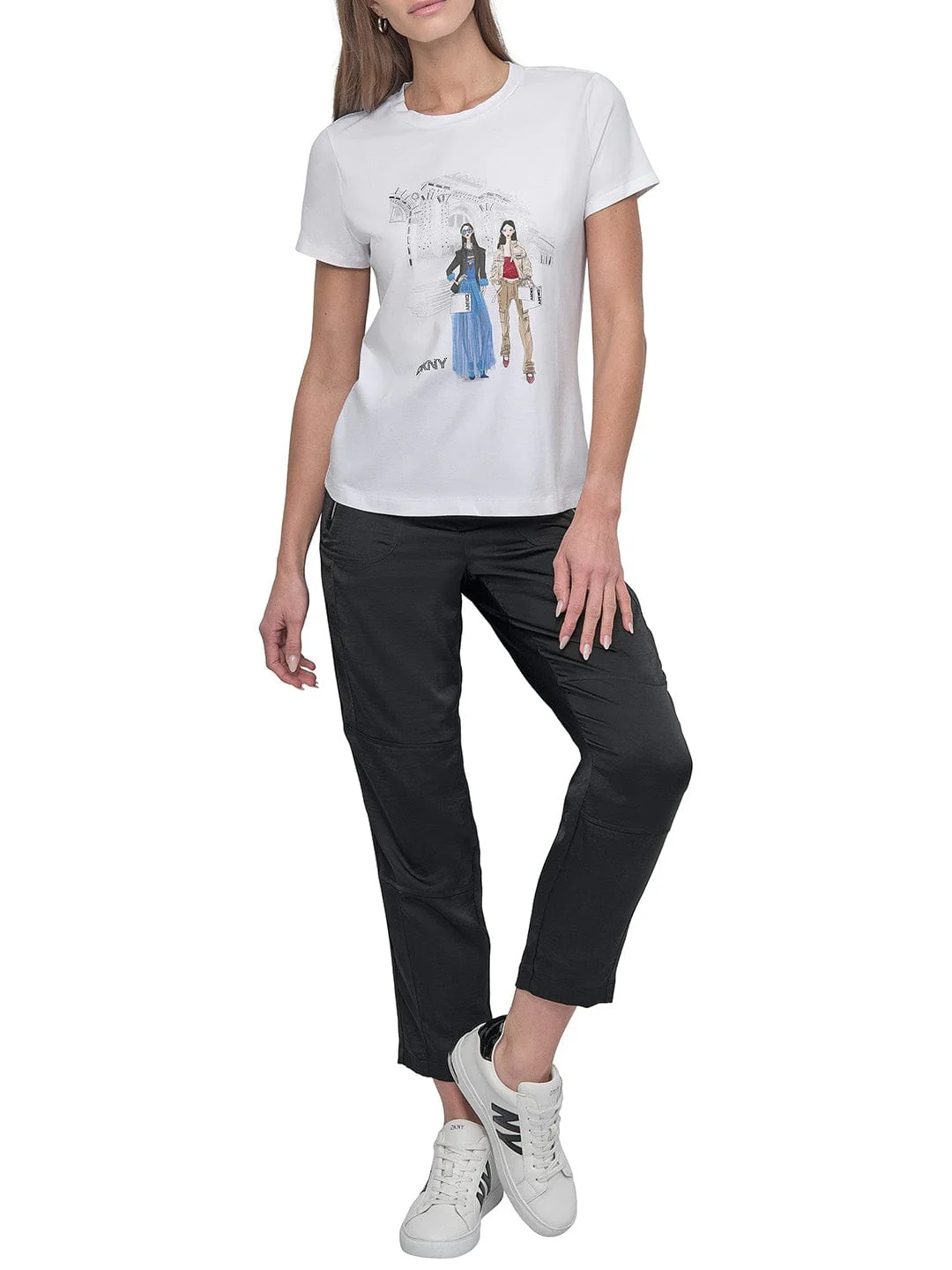 DKNY Women White Placement Print Round Neck Tshirt - Image 3