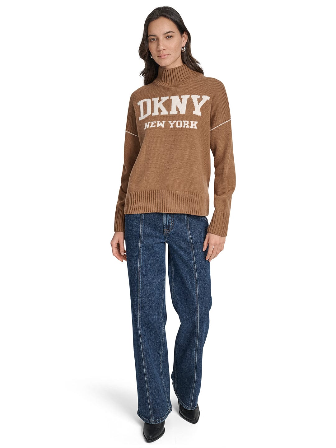 DKNY Women Brown Solid Turtle Neck Sweater - Image 3