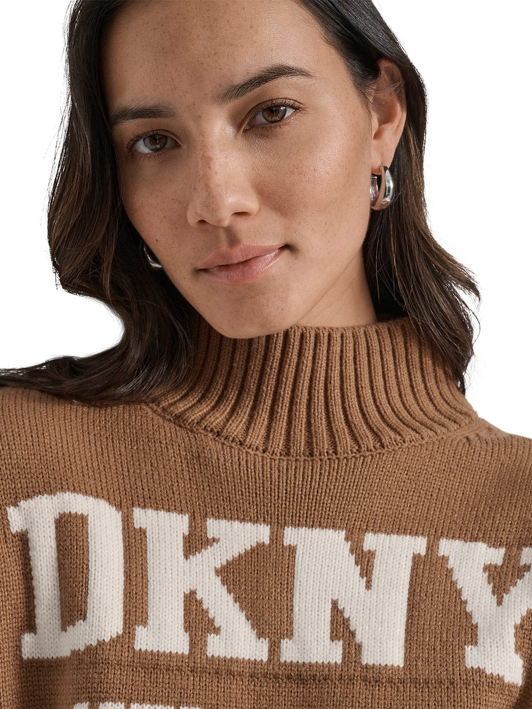 DKNY Women Brown Solid Turtle Neck Sweater - Image 4