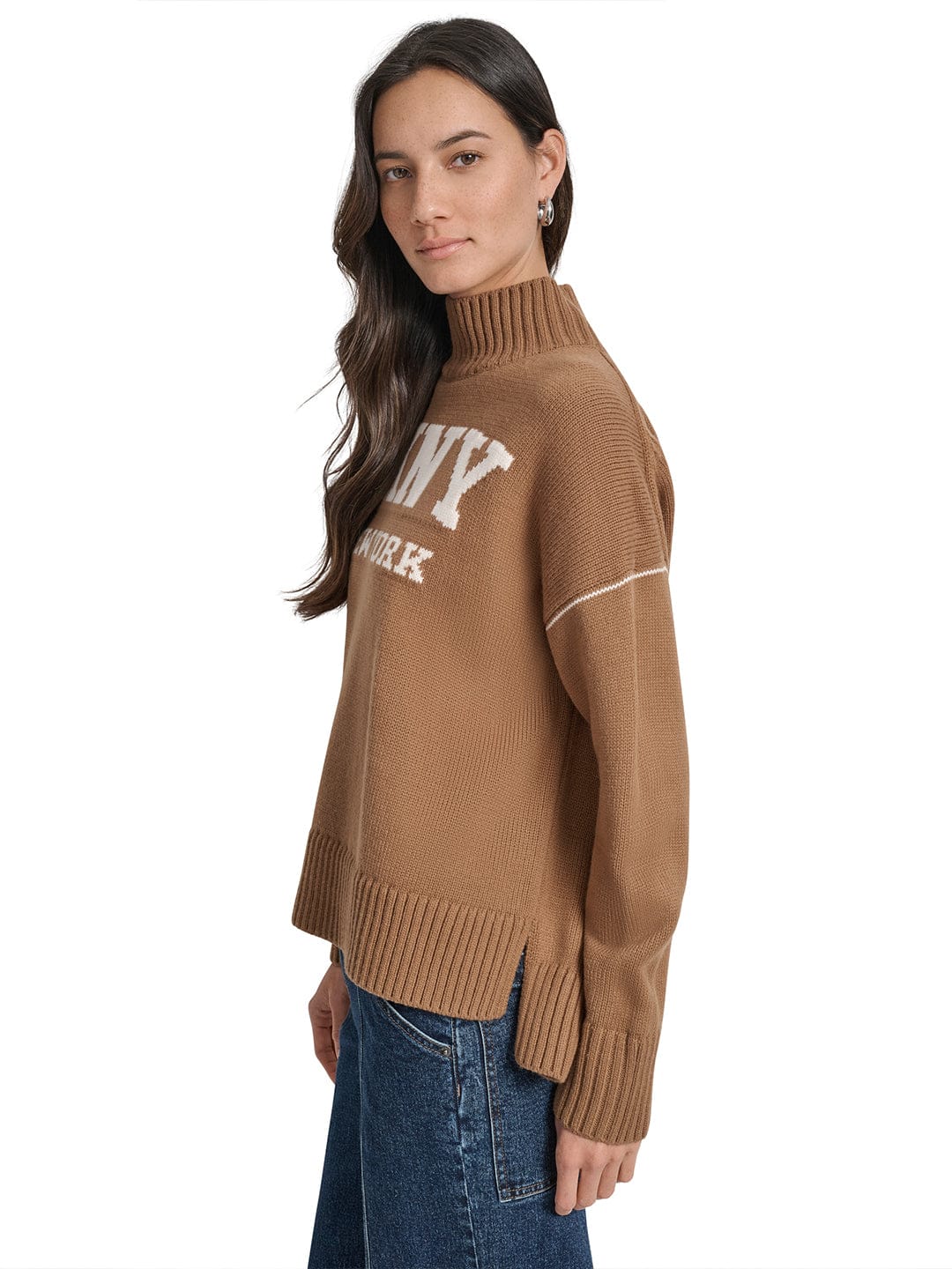 DKNY Women Brown Solid Turtle Neck Sweater - Image 5