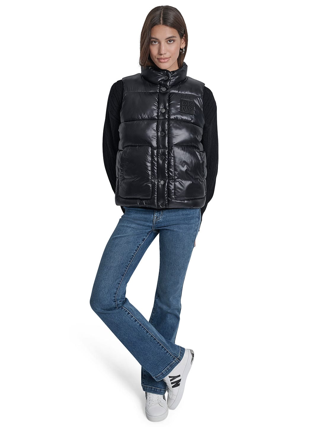 DKNY Women Black Solid Stand Collar Jacket - Image 5