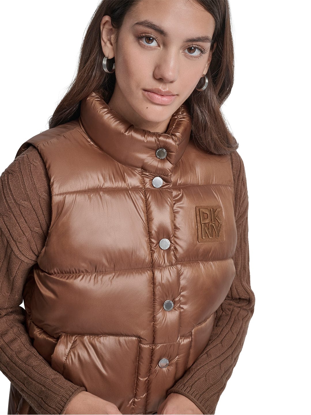 DKNY Women Brown Solid Stand Collar Jacket - Image 3