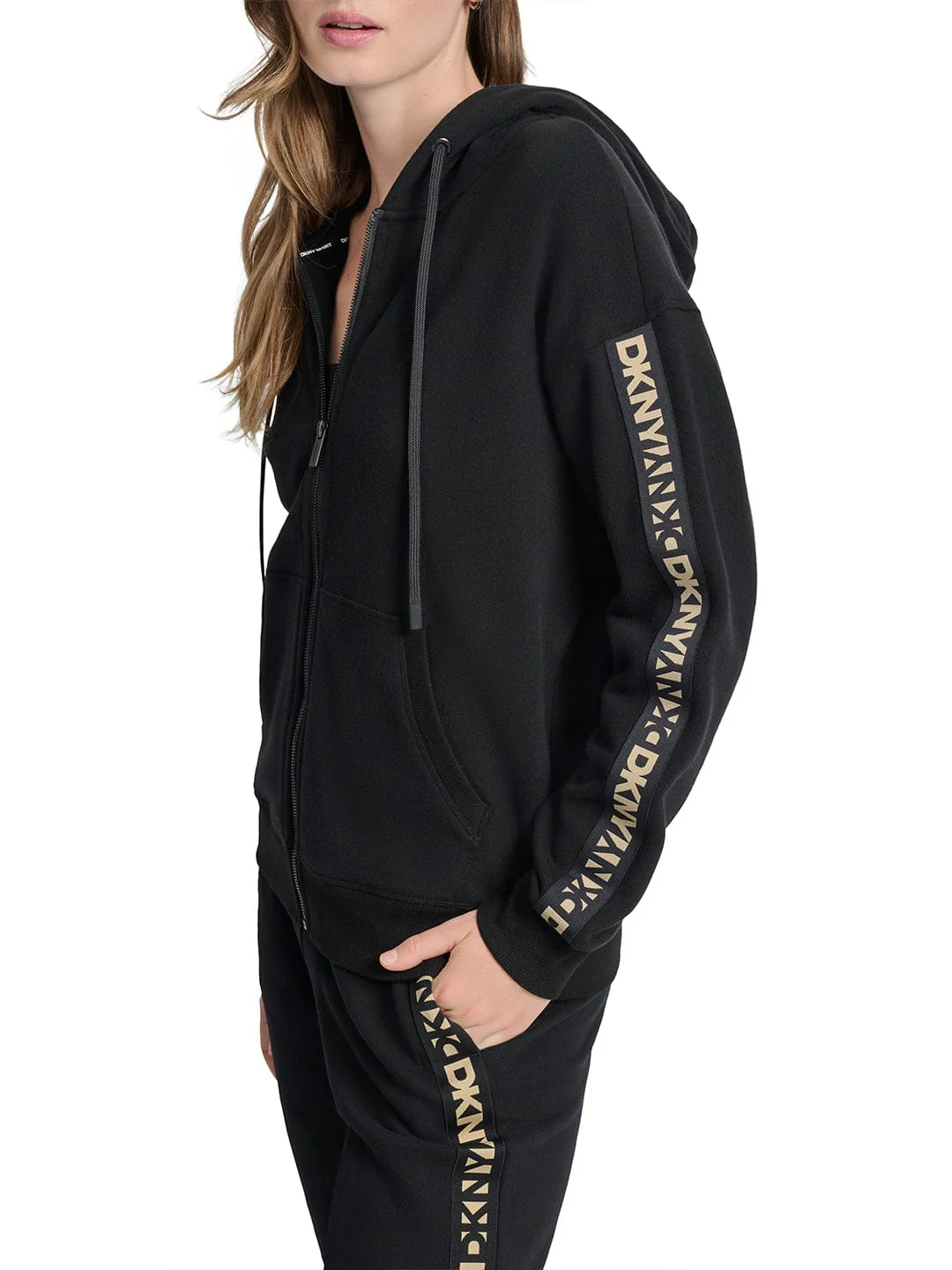 DKNY Women Black Tape Hooded Sweatshirt - Image 6