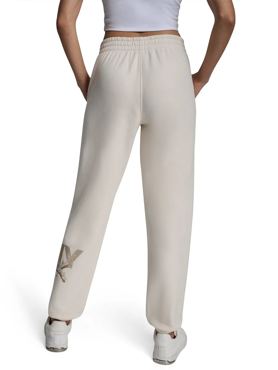 DKNY Women Cream Jogger Placement Print Sweatpant - Image 4
