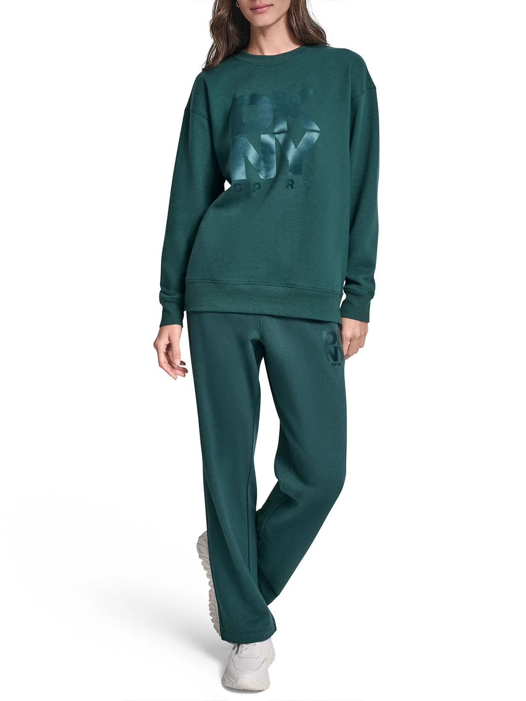DKNY Women Green Solid Round Neck Sweatshirt - Image 2