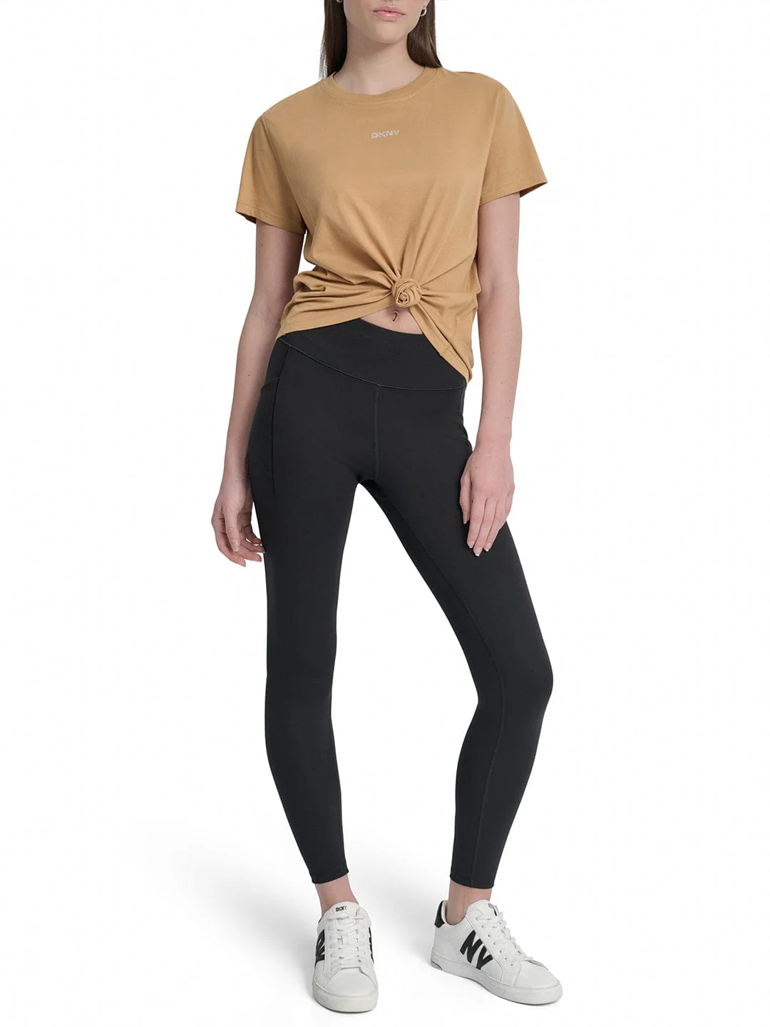 DKNY Women Brown Solid Round Neck Tshirt - Image 5
