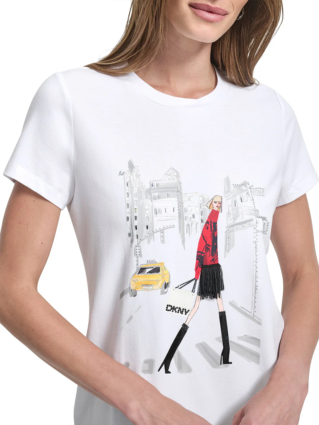 DKNY Women White Placement Print Round Neck Tshirt - Image 2