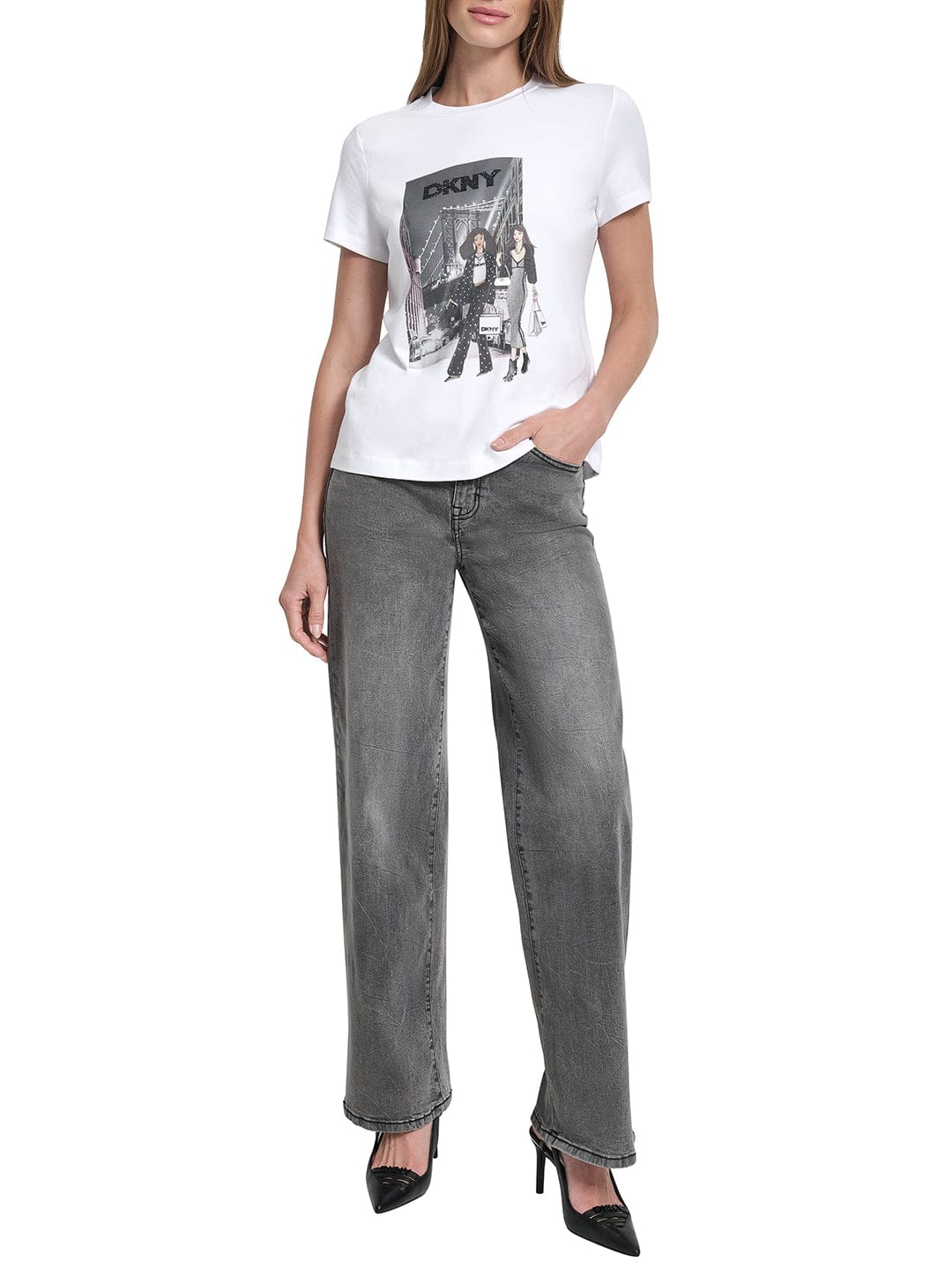 DKNY Women White Placement Print Round Neck Tshirt - Image 4