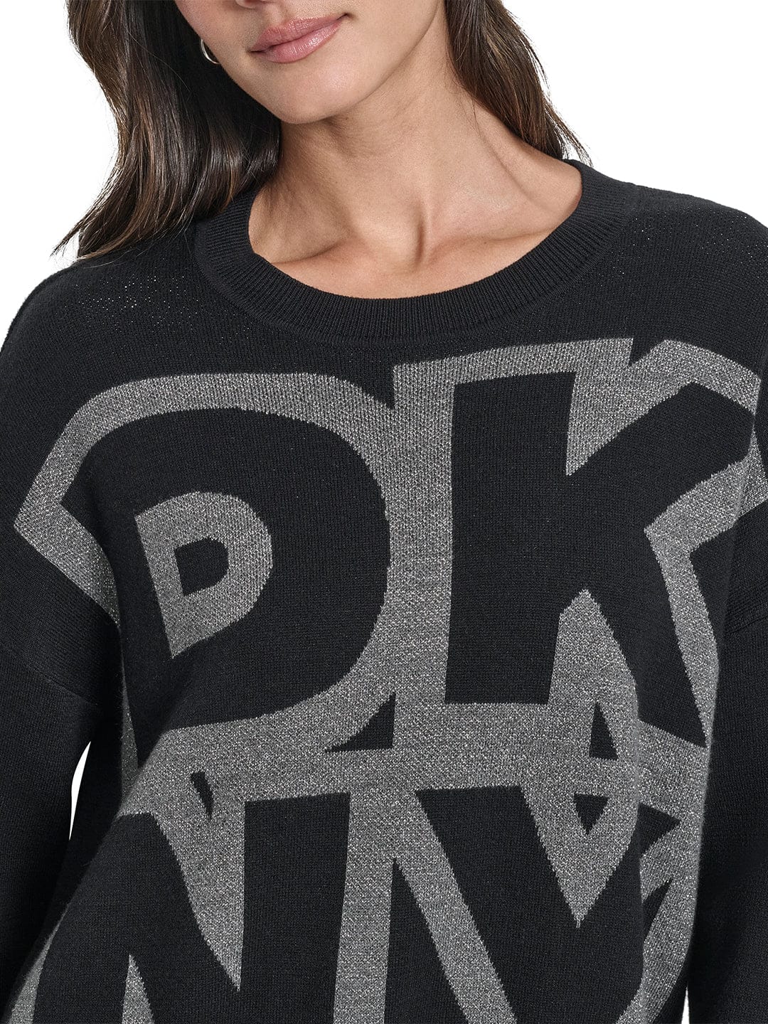 DKNY Women Black Lurex Round Neck Sweater - Image 2