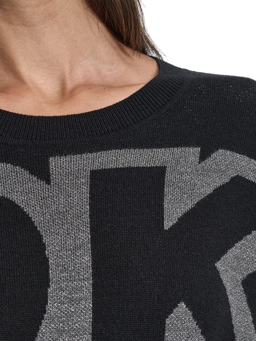 DKNY Women Black Lurex Round Neck Sweater - Image 3