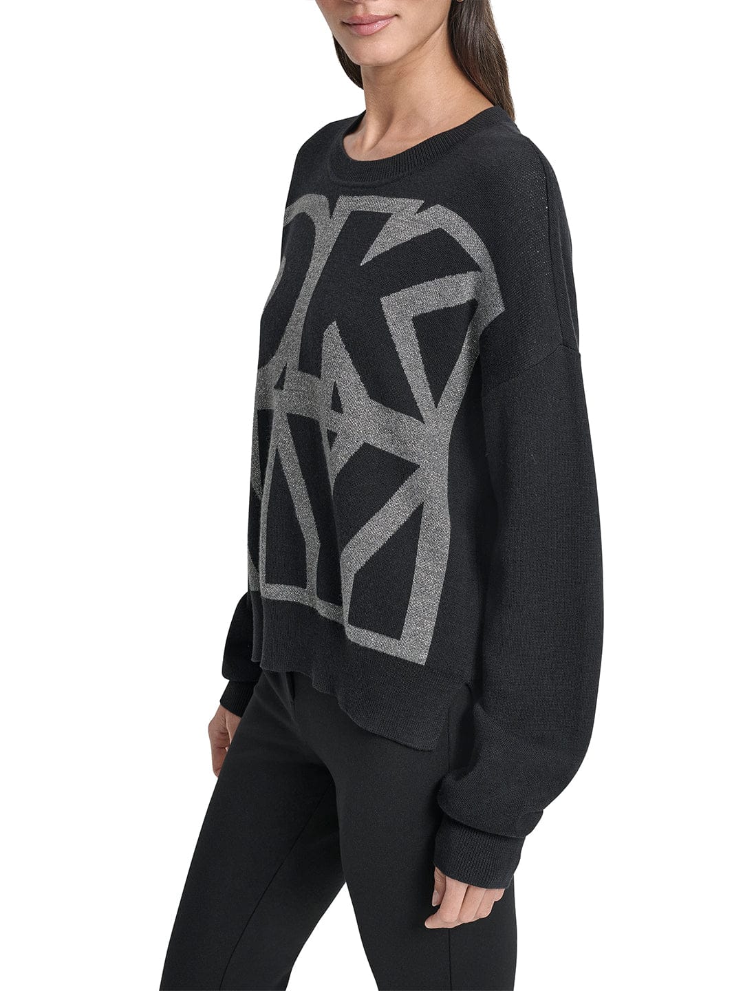 DKNY Women Black Lurex Round Neck Sweater - Image 6