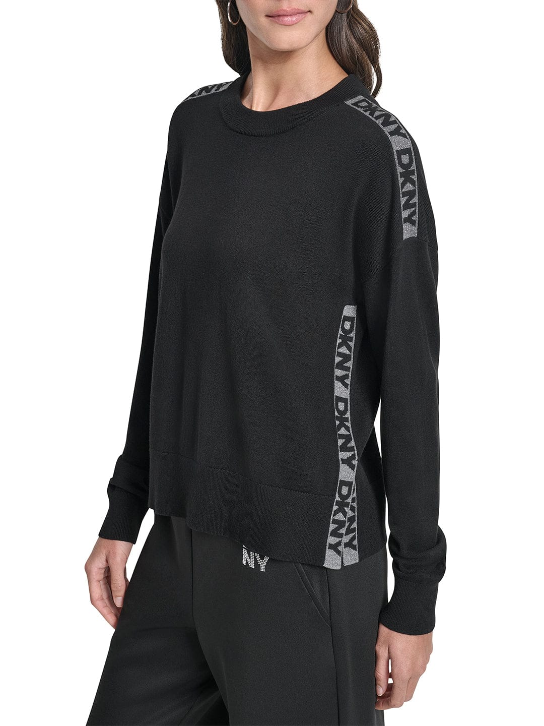 DKNY Women Black Lurex Round Neck Sweater - Image 7