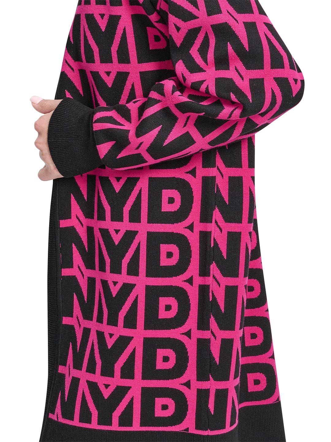 DKNY Women Pink Printed Mandarin Collar Sweater - Image 2