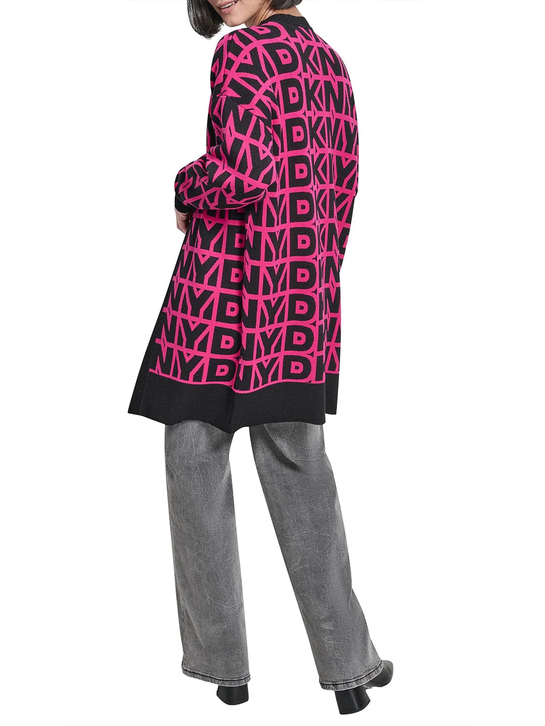 DKNY Women Pink Printed Mandarin Collar Sweater - Image 3