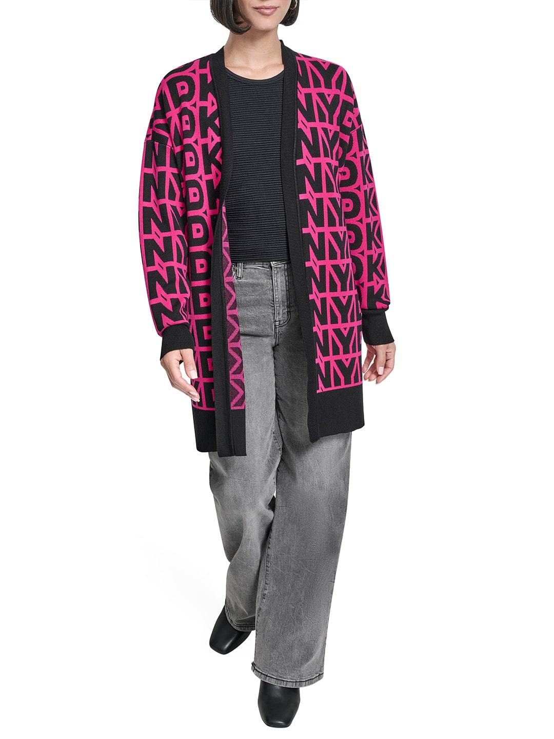 DKNY Women Pink Printed Mandarin Collar Sweater - Image 4