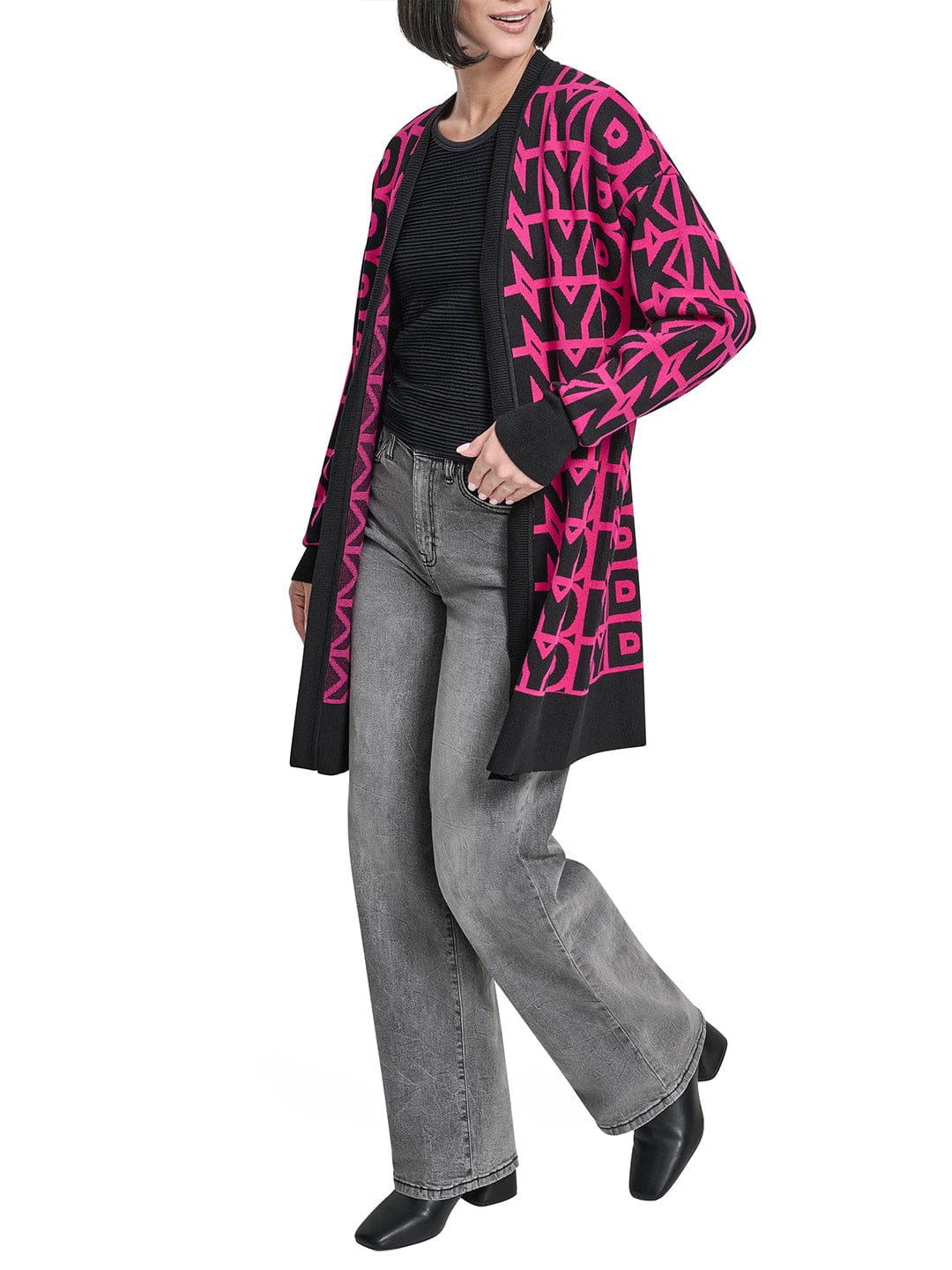 DKNY Women Pink Printed Mandarin Collar Sweater - Image 5