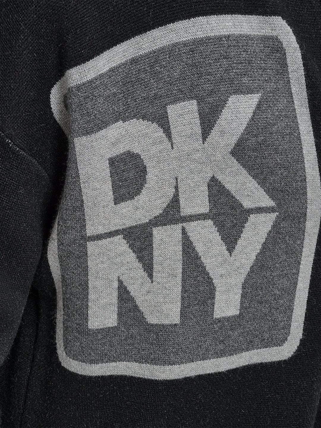 DKNY Women Black Placement Print Mandarin Collar Sweater - Image 2