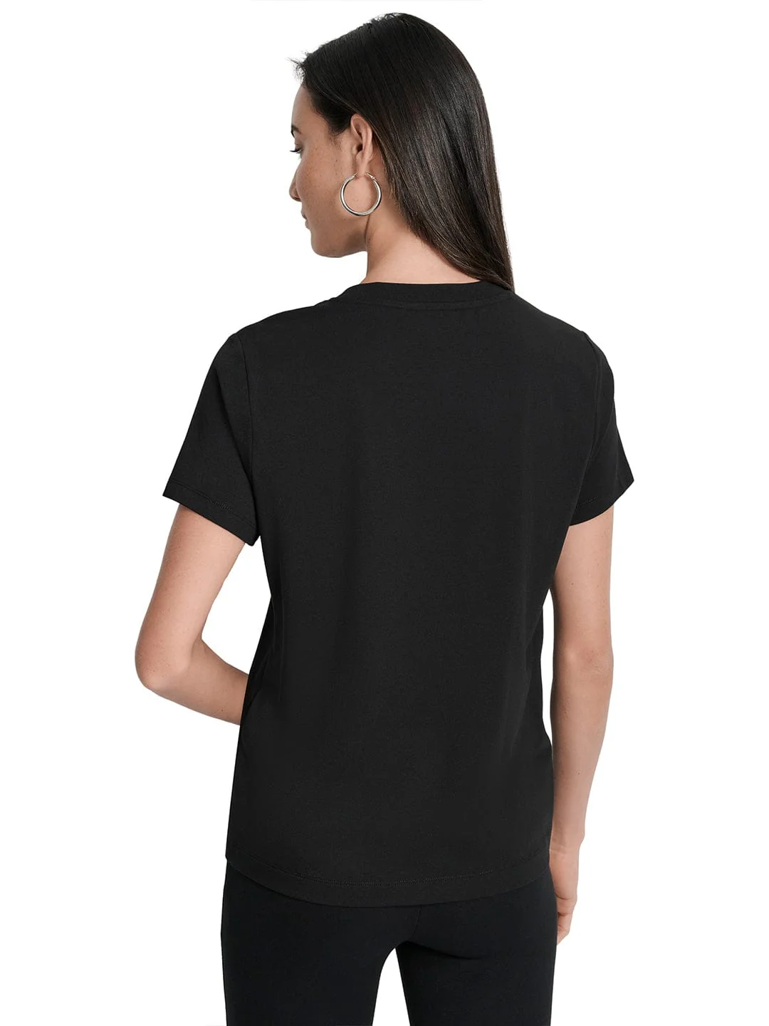 DKNY Women Black Solid Round Neck Tshirt - Image 2