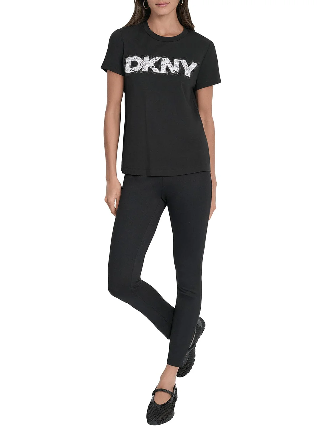 DKNY Women Black Solid Round Neck Tshirt - Image 3