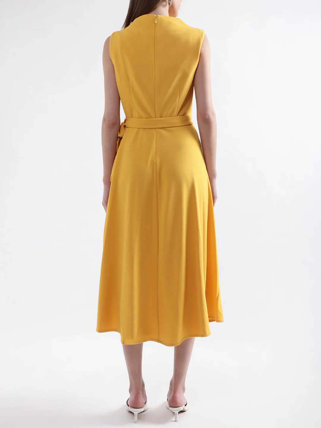 DKNY Women Ochre Solid Round Neck Dress - Image 4